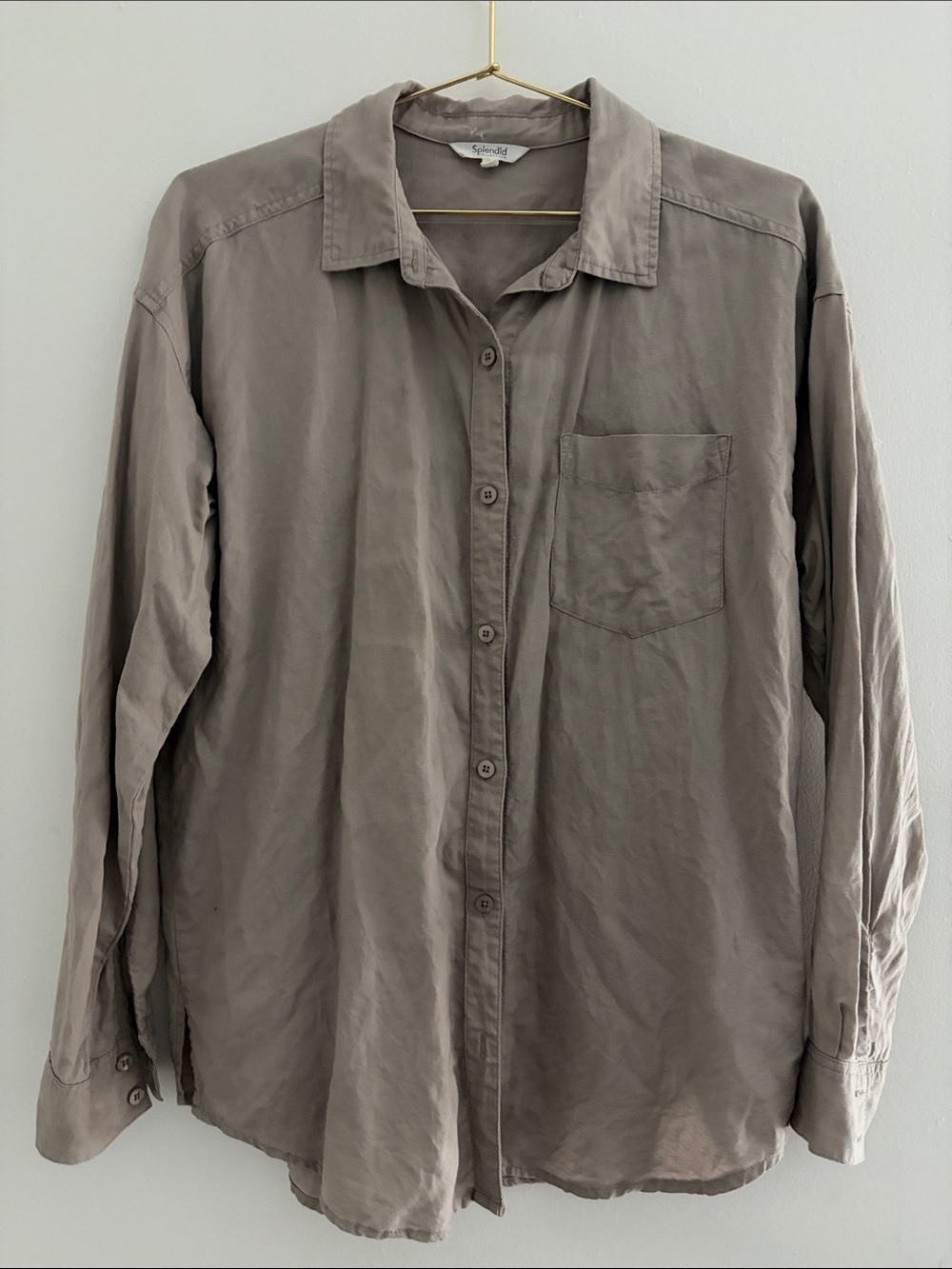 Splendid Button-Down Shirt in Taupe Gray